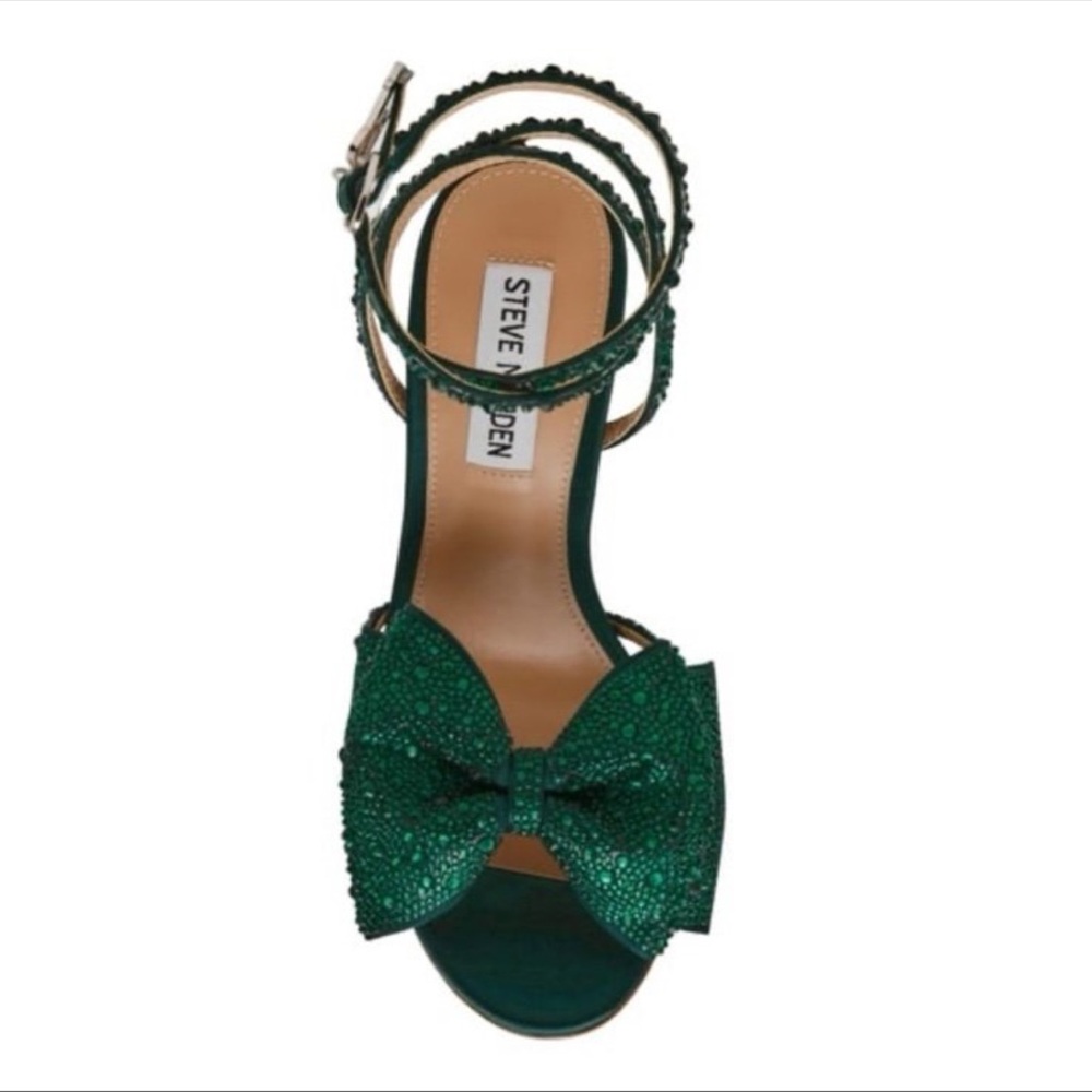 Steve Madden Blossom Green Strappy Heels with Bow Embellished Rhinestone - Picture 5 of 8